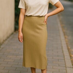 Madison + Hudson Women's Skirt XL Gold Metallic Ribbed Midi Pull On